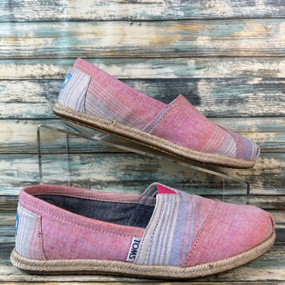 Toms Shoes - TOMS Womens Flats Shoe Size 6.5 Pink Striped Canvas Loafer Slip On Ladies Casual